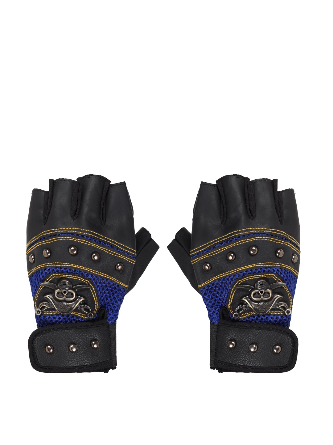 

FabSeasons Black & Blue Textured Half-Finger Bike Gloves