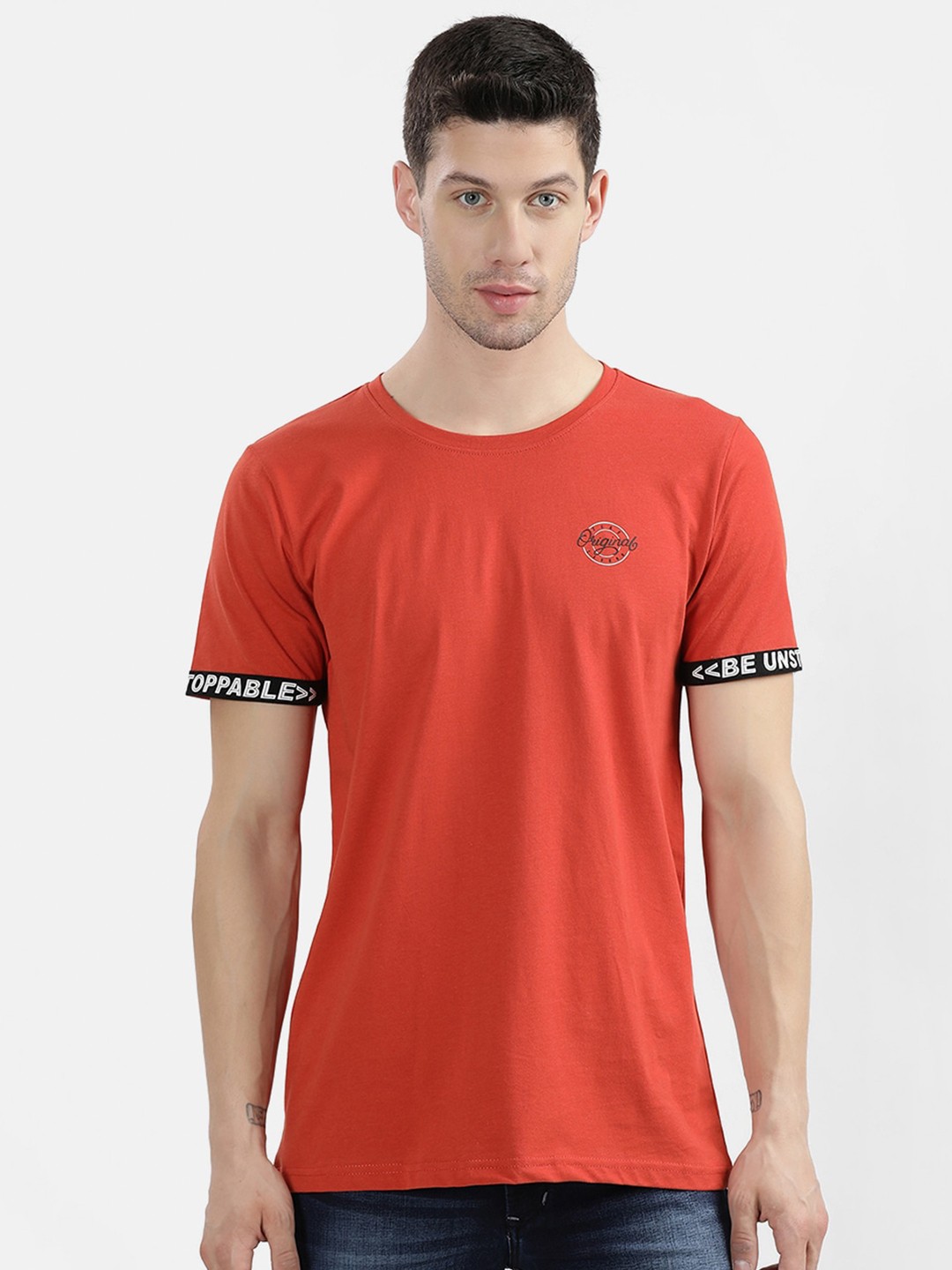 

V2 Value & Variety Men Orange Round Neck Regular T-shirt