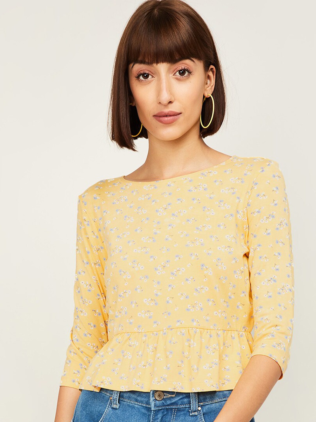 

Ginger by Lifestyle Mustard Yellow Floral Peplum Top