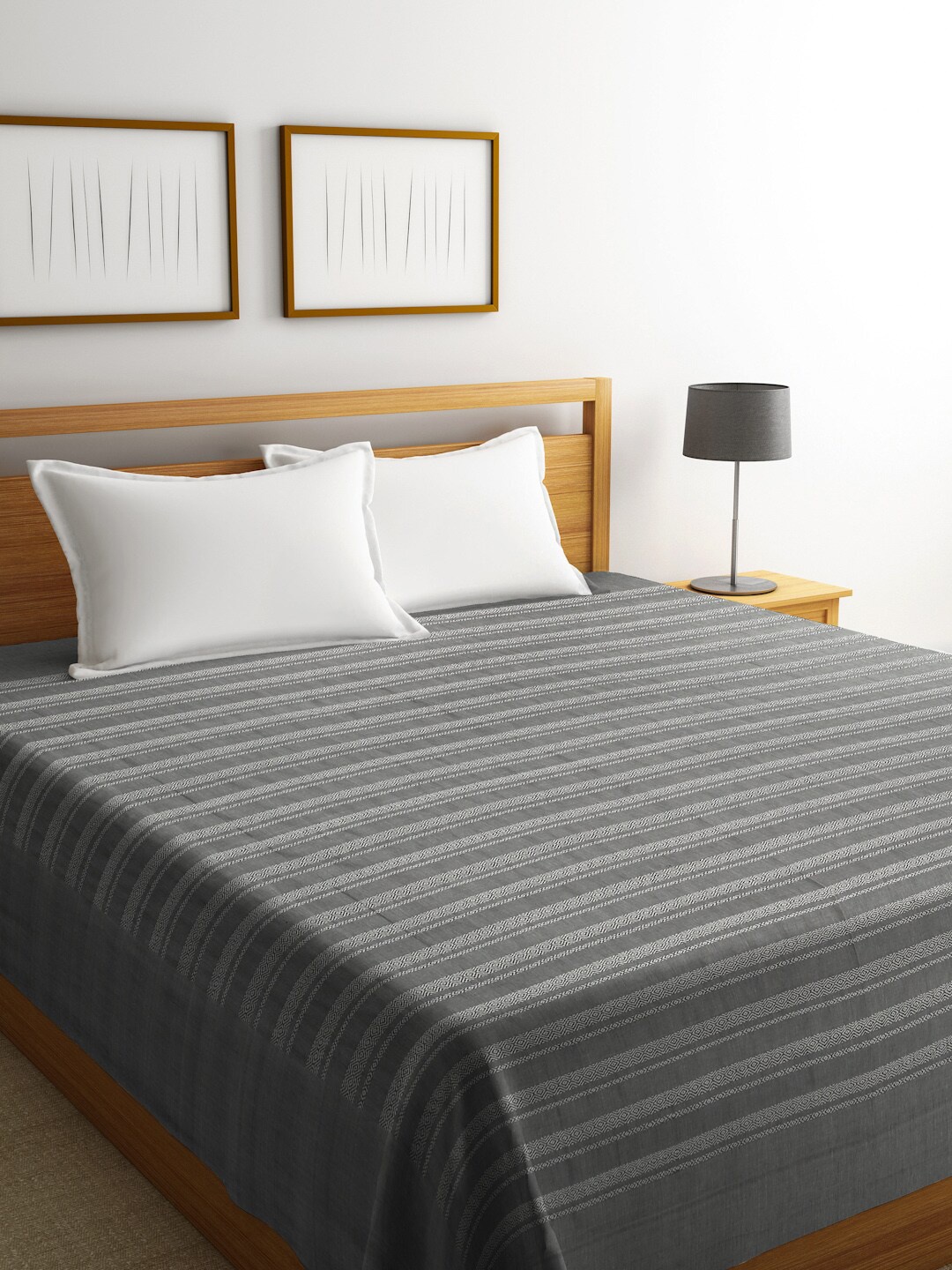 

Fabindia Grey Striped Cotton 60 TC Double Bed Cover