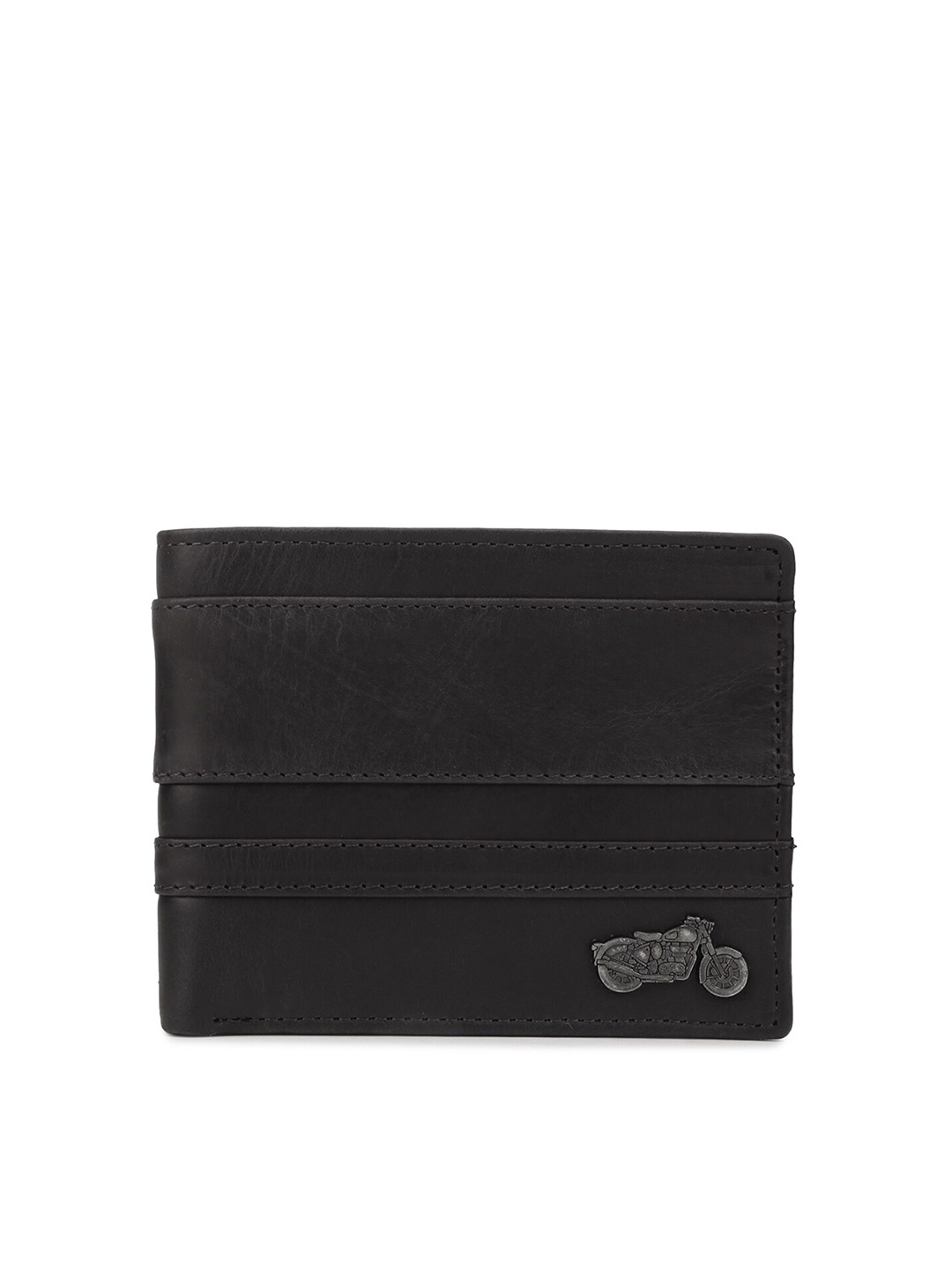 

Royal Enfield Men Charcoal Solid Leather Two Fold Wallet