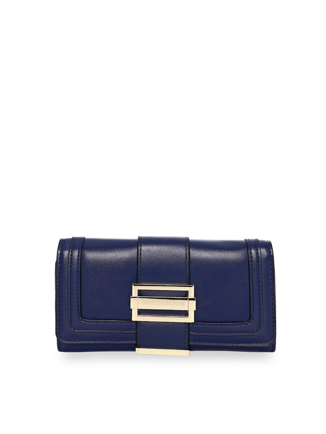 GIO COLLECTION Women Blue Solid Buckle Detail PU Envelope Wallet