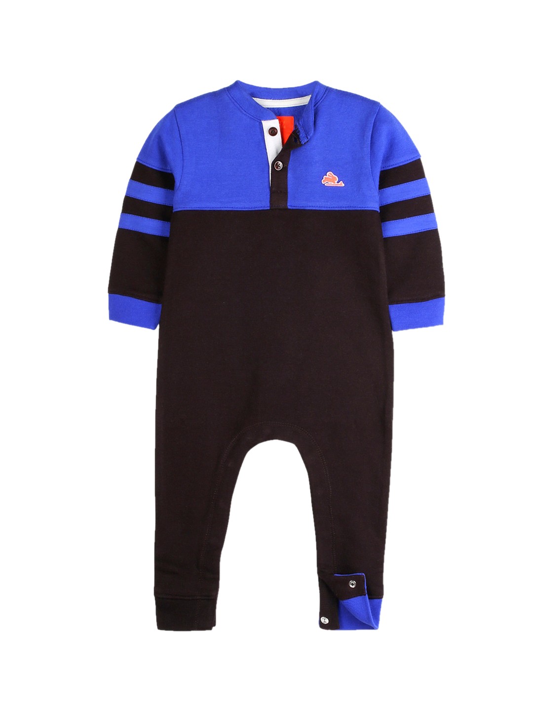 

Cherry Crumble Snug Coffee Brown & Blue Half-Placket Bodysuit