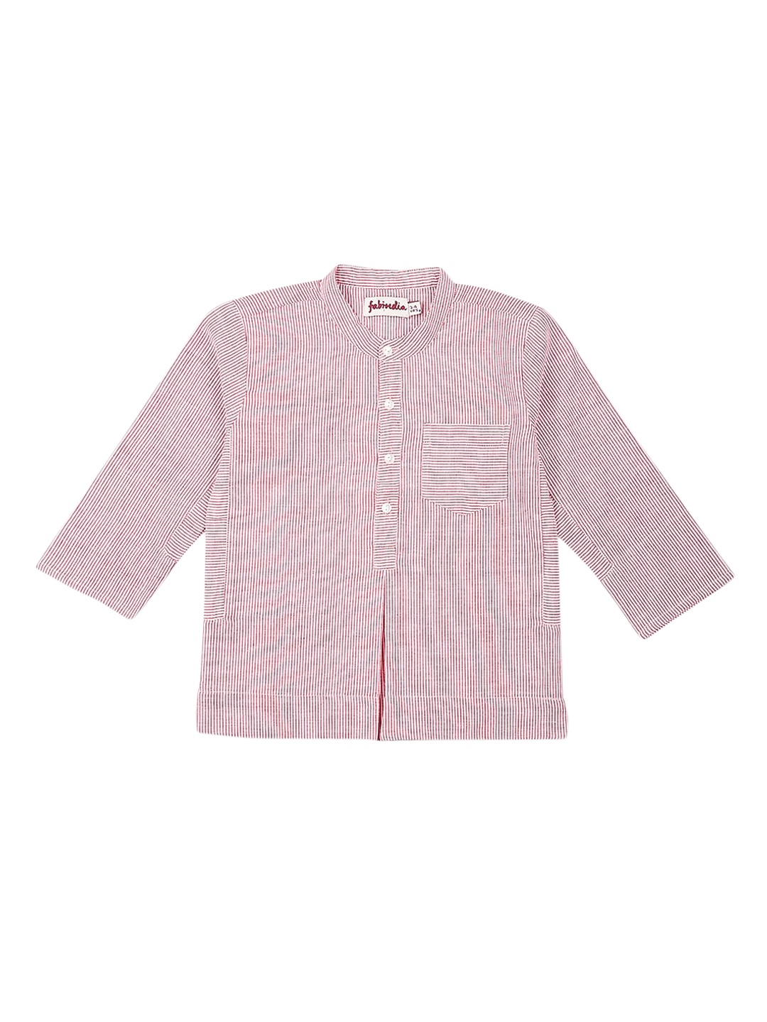 

Fabindia Boys Red & White Micro Striped Straight Kurta