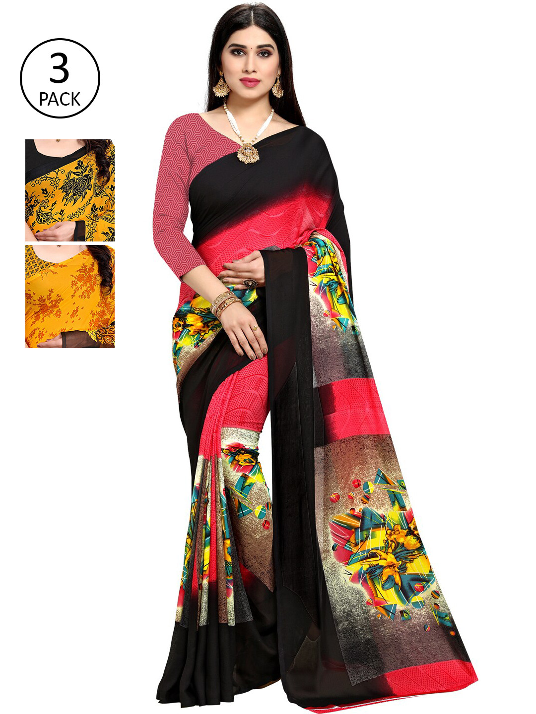 

KALINI Women Pack Of 3 Printed Saree, Pink