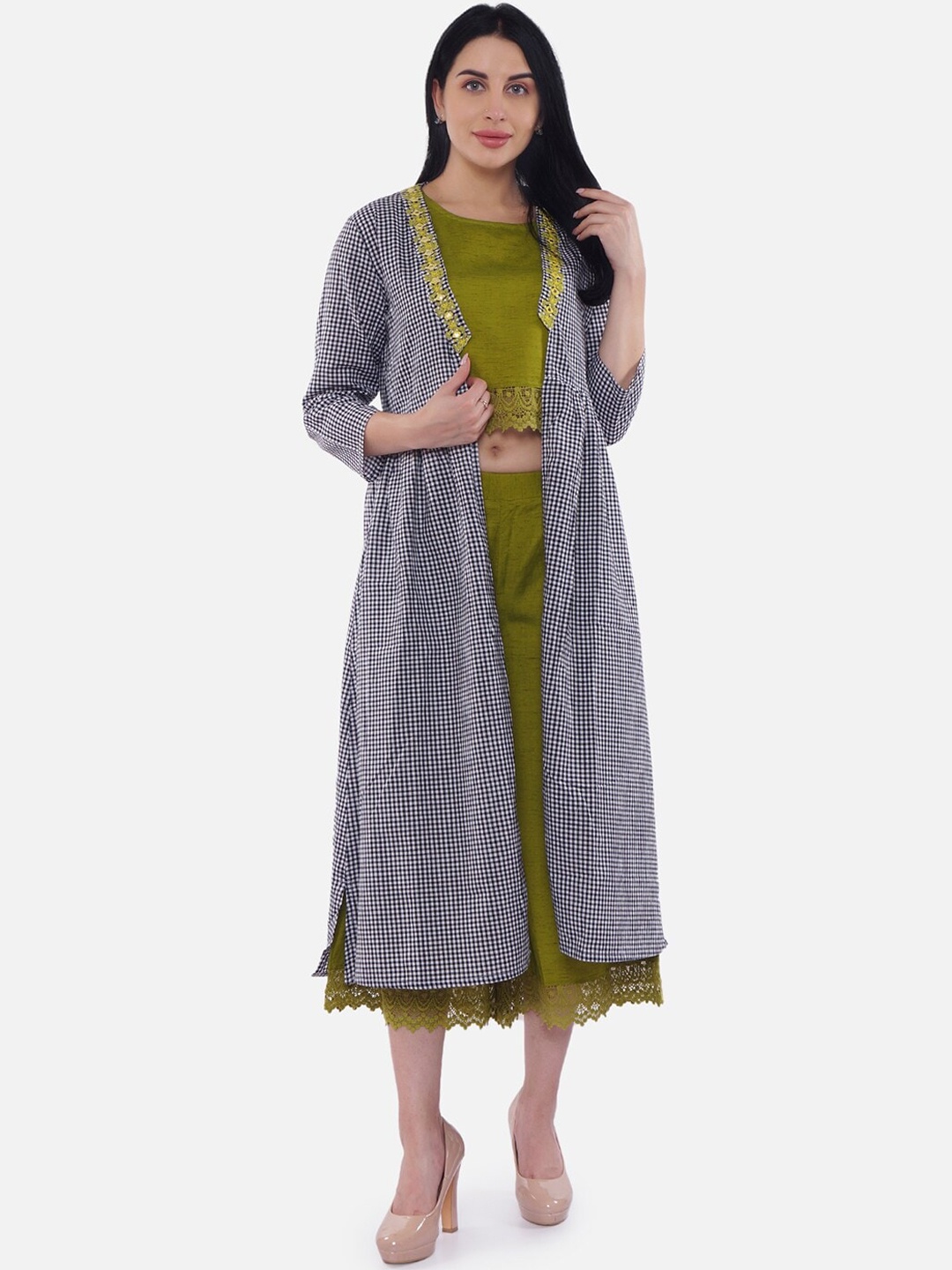 

Be Indi Women Black Panelled Kurti with Palazzos & With Dupatta