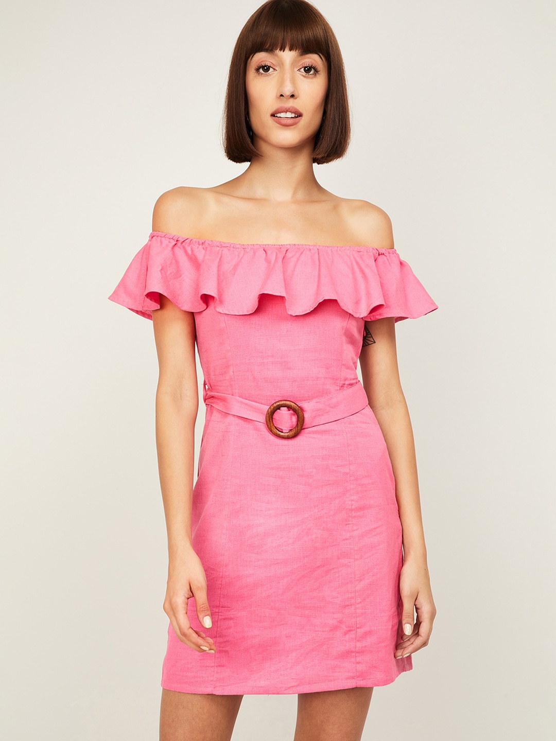 

Ginger by Lifestyle Women Pink Off-Shoulder Sheath Dress
