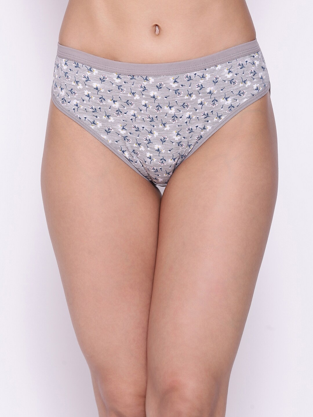 

Clovia Women Grey & Blue Floral Printed Cotton Bikini Briefs PN3465P01