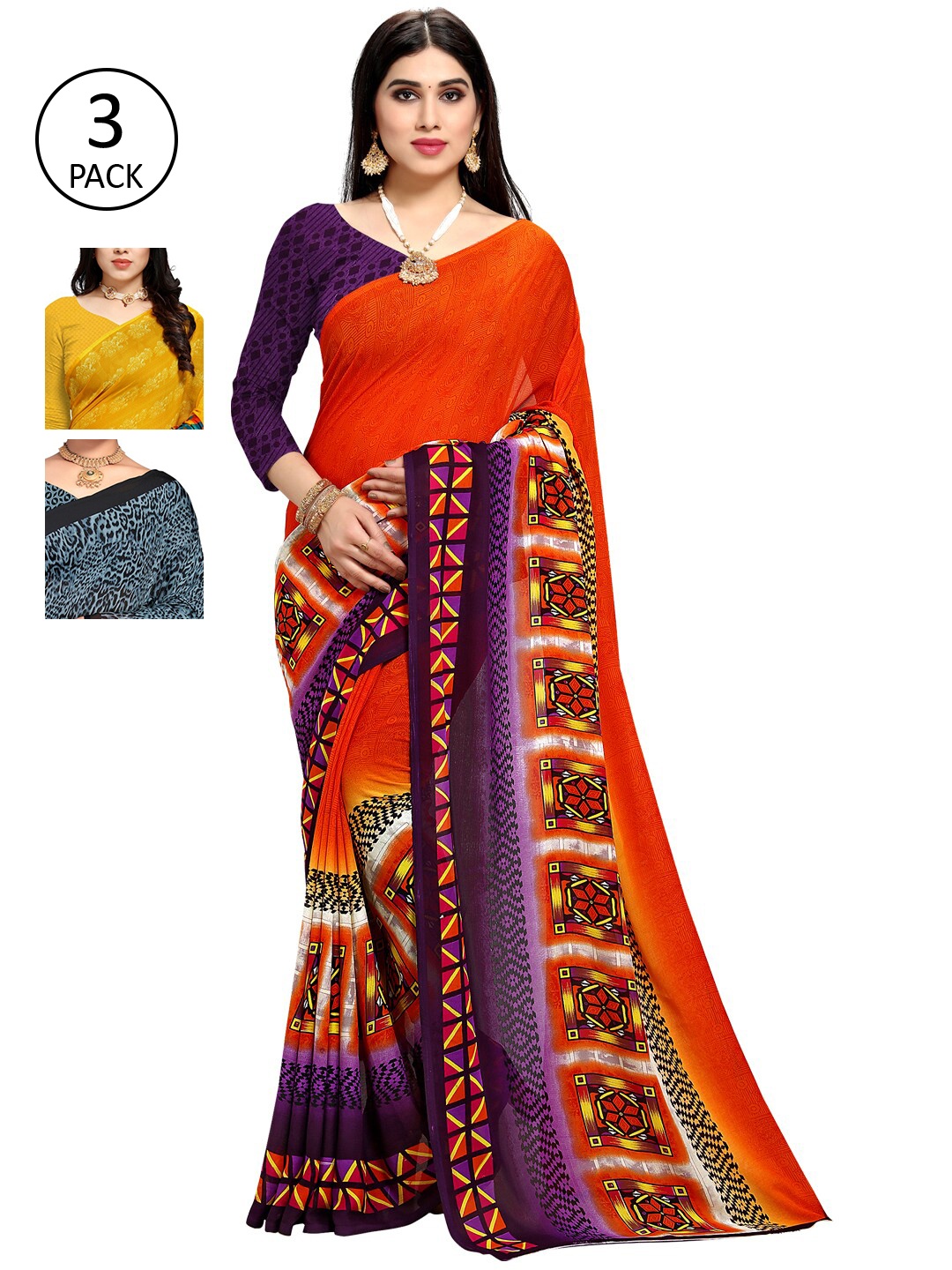 

KALINI Pack Of 3 Printed Saree, Yellow