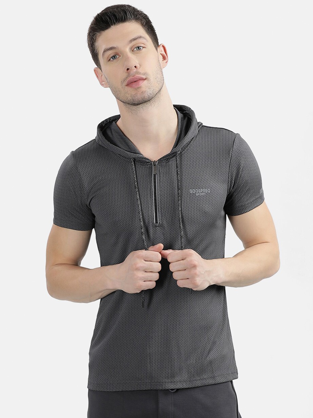 

V2 Value & Variety Men Grey Hooded T-shirt