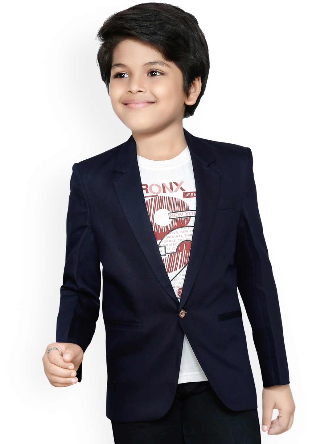 

RIKIDOOS Boys Blue Solid Comfort-Fit Single-Breasted Cotton Blazer
