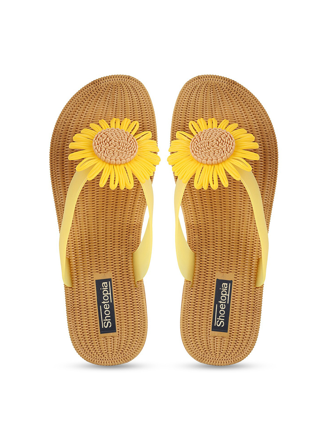 

Shoetopia Women Yellow & Beige Embellished Rubber Thong Flip-Flops