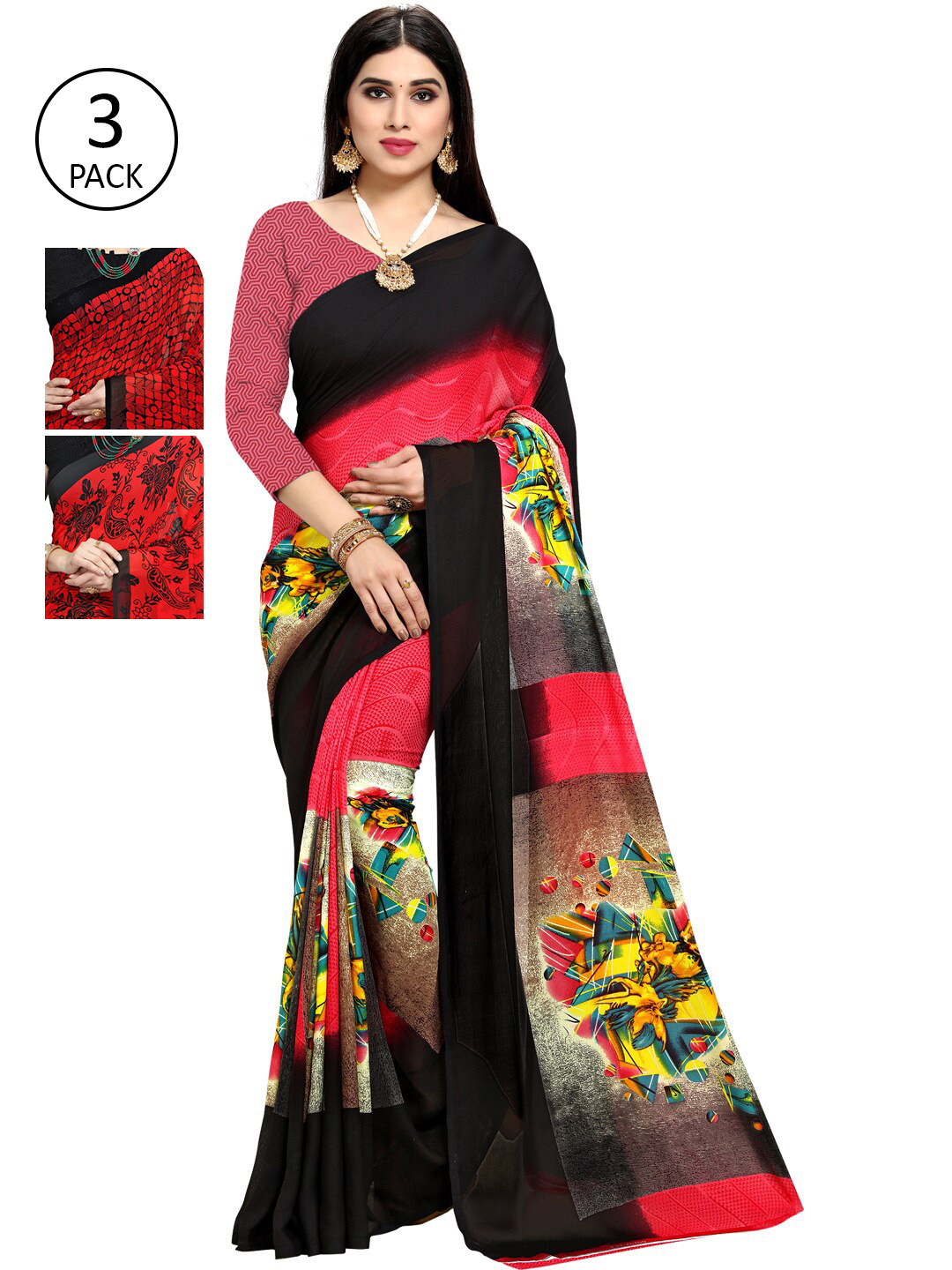 

KALINI Pack Of 3 Multicoloured Printed Sarees, Multi