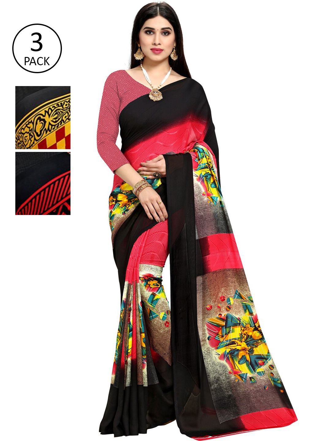 

KALINI Pack Of 3 Printed Saree, Multi