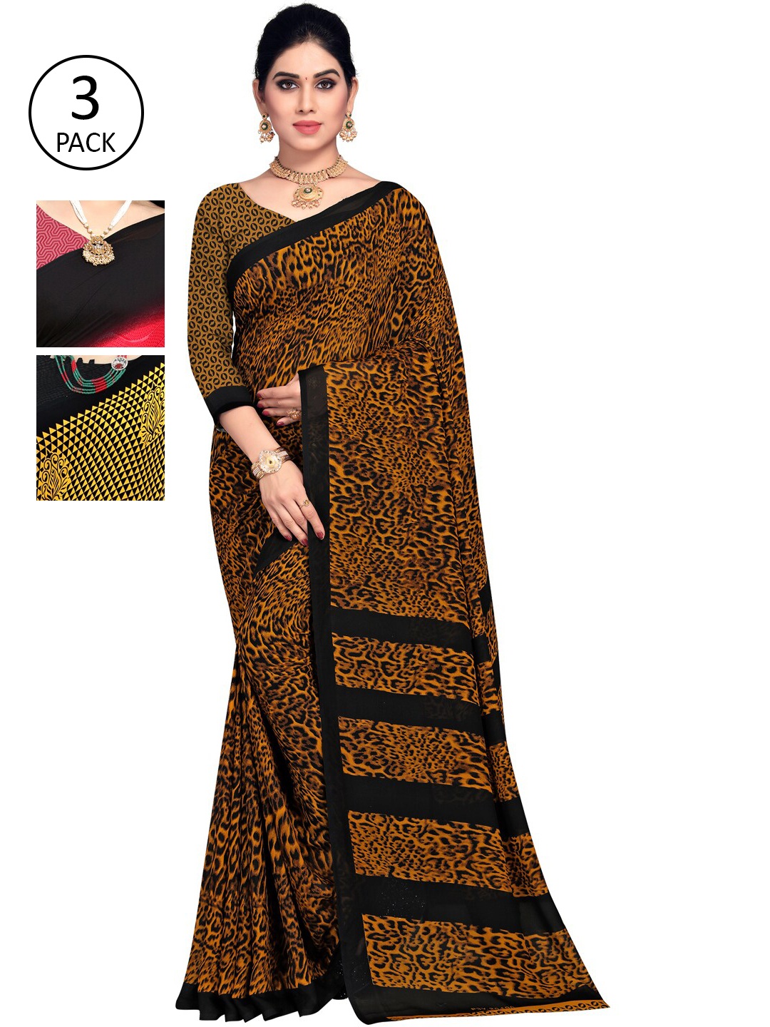 

ANAND SAREES Set of 3 Pink & Yellow Printed Sarees
