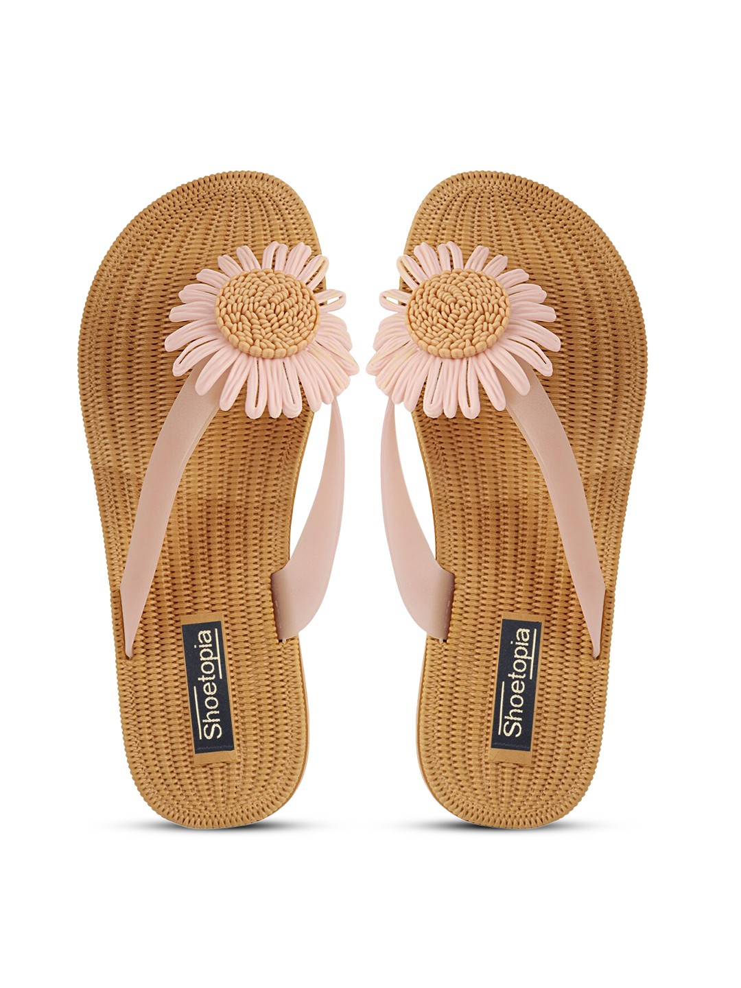 

Shoetopia Women Peach-Coloured & Tan Rubber Thong Flip-Flops