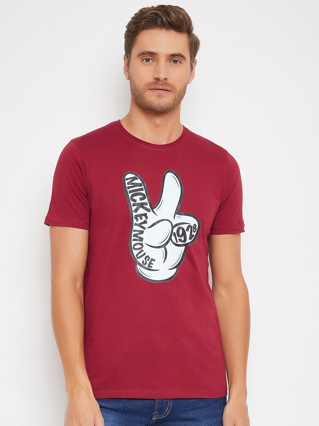 

Disney by Wear Your Mind Men Maroon Typography Printed Raw Edge T-shirt