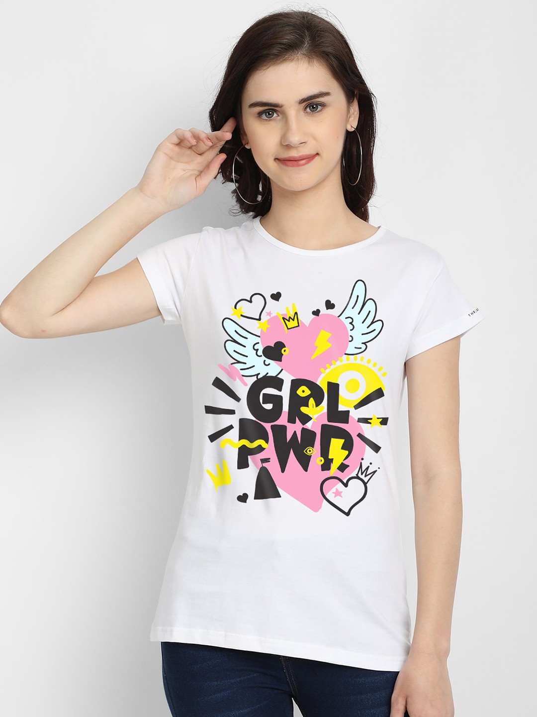 

THREADCURRY Women White Printed T-shirt
