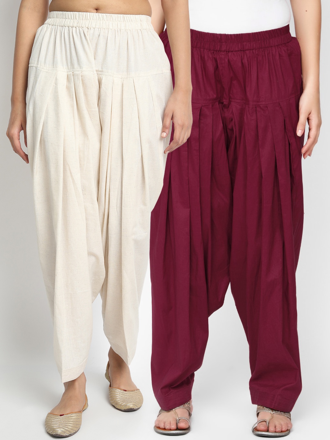 

Molcha Women Pack Of 2 Solid Pure Cotton Loose-Fit Salwars, White