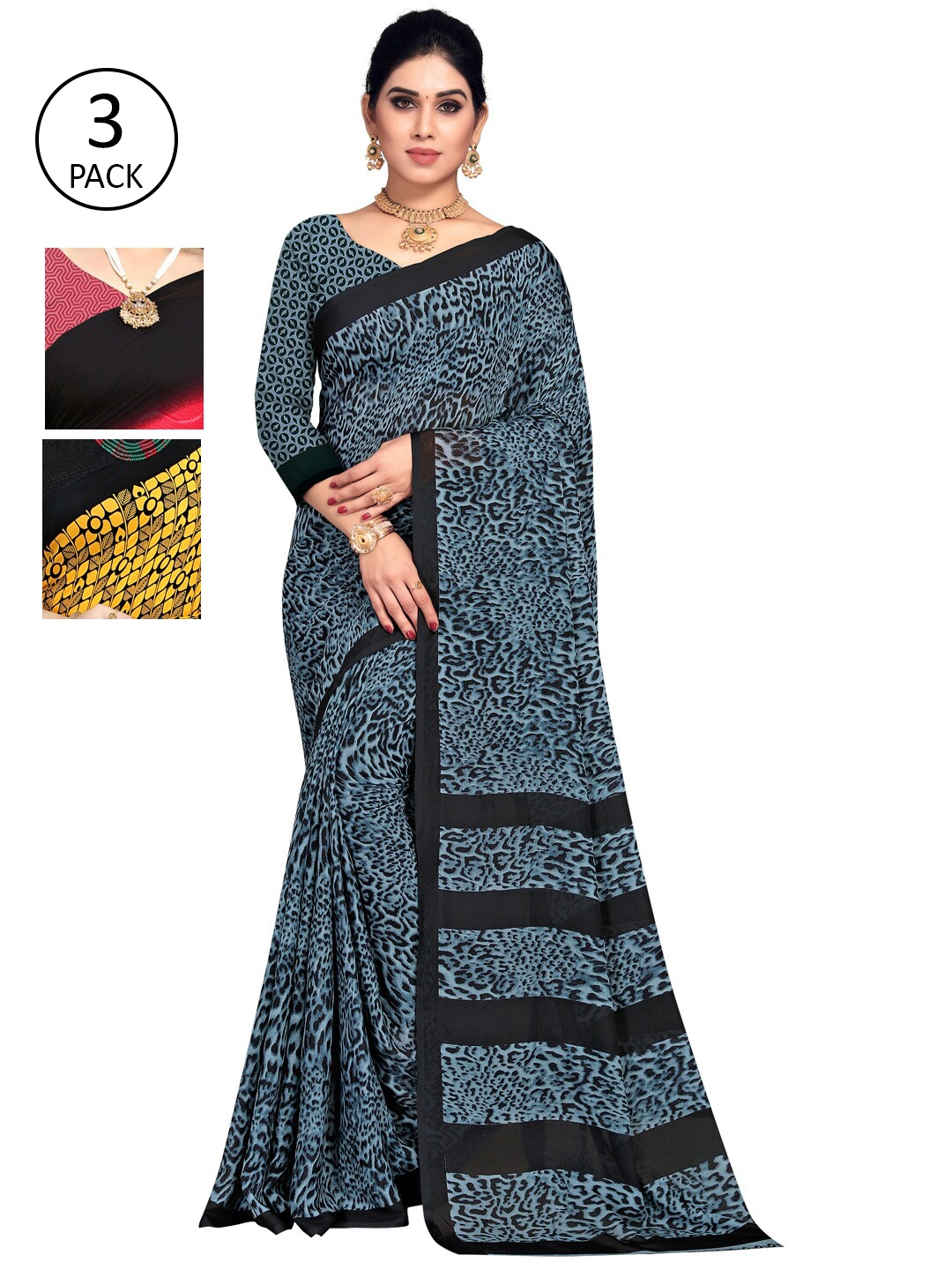 

KALINI Women Pack Of 3 Printed Saree, Pink