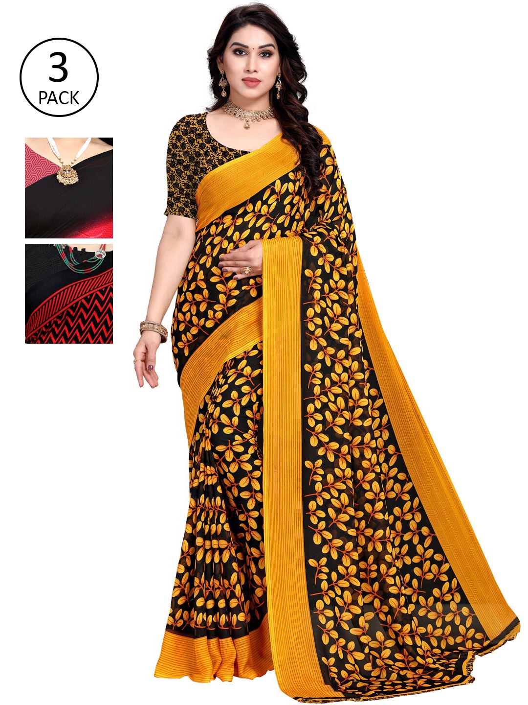

KALINI Pack Of 3 Printed Saree, Yellow