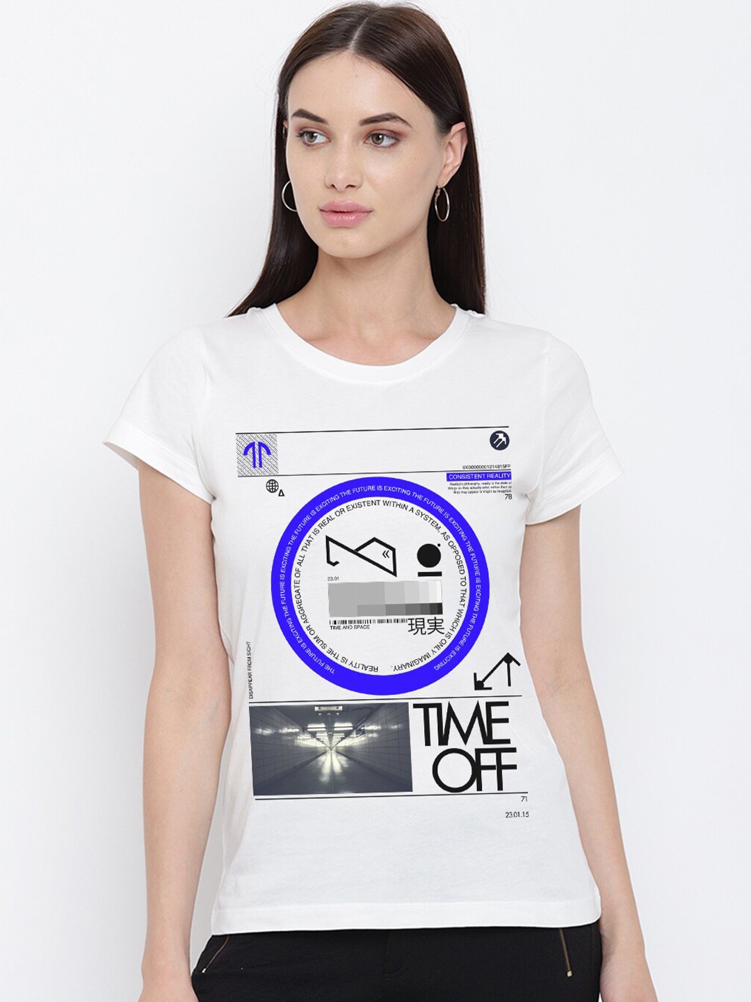 

THREADCURRY Women White Graphic Printed Pure Cotton T-shirt