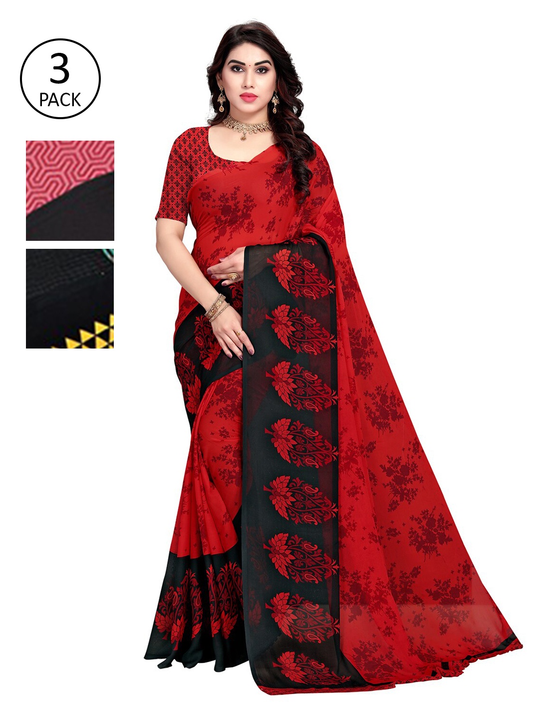 

KALINI Pack Of 3 Printed Saree, Pink