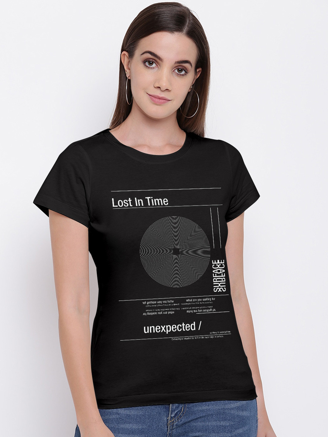 

THREADCURRY Women Black Typography Printed T-shirt