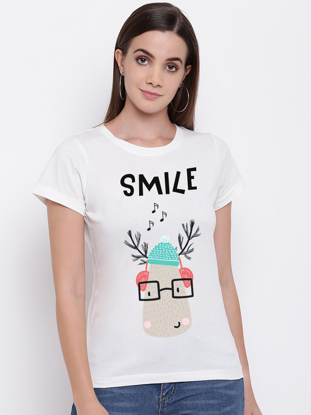 

THREADCURRY Women White Printed T-shirt