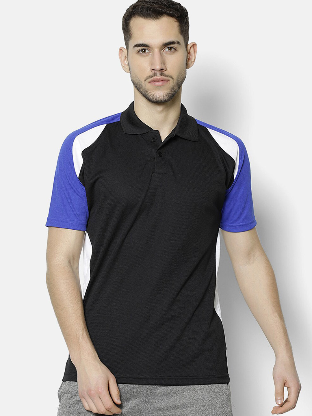 

V2 Value & Variety Men Black Colourblocked Polo T-shirt
