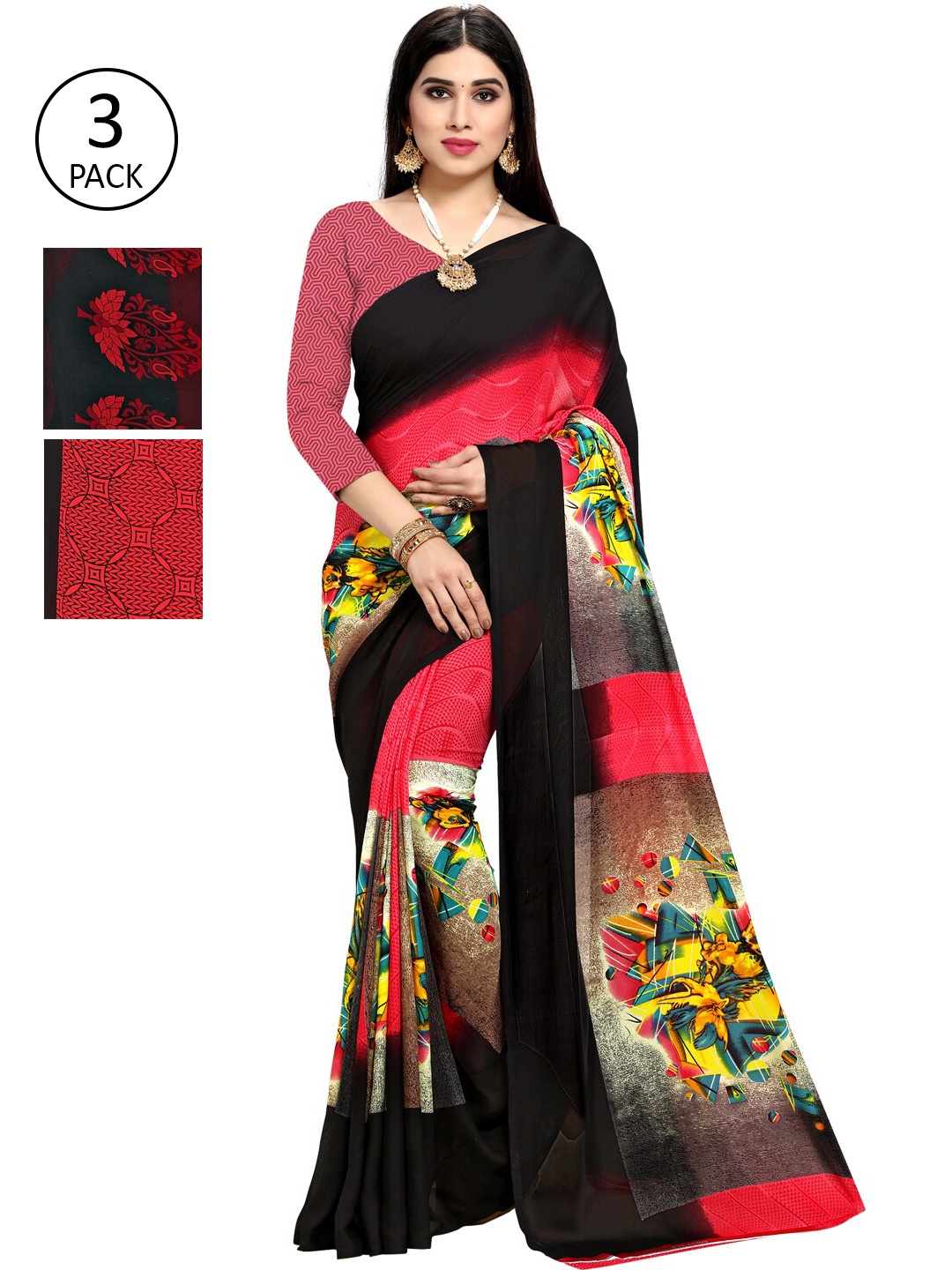 

KALINI Pack Of 3 Printed Saree, Multi