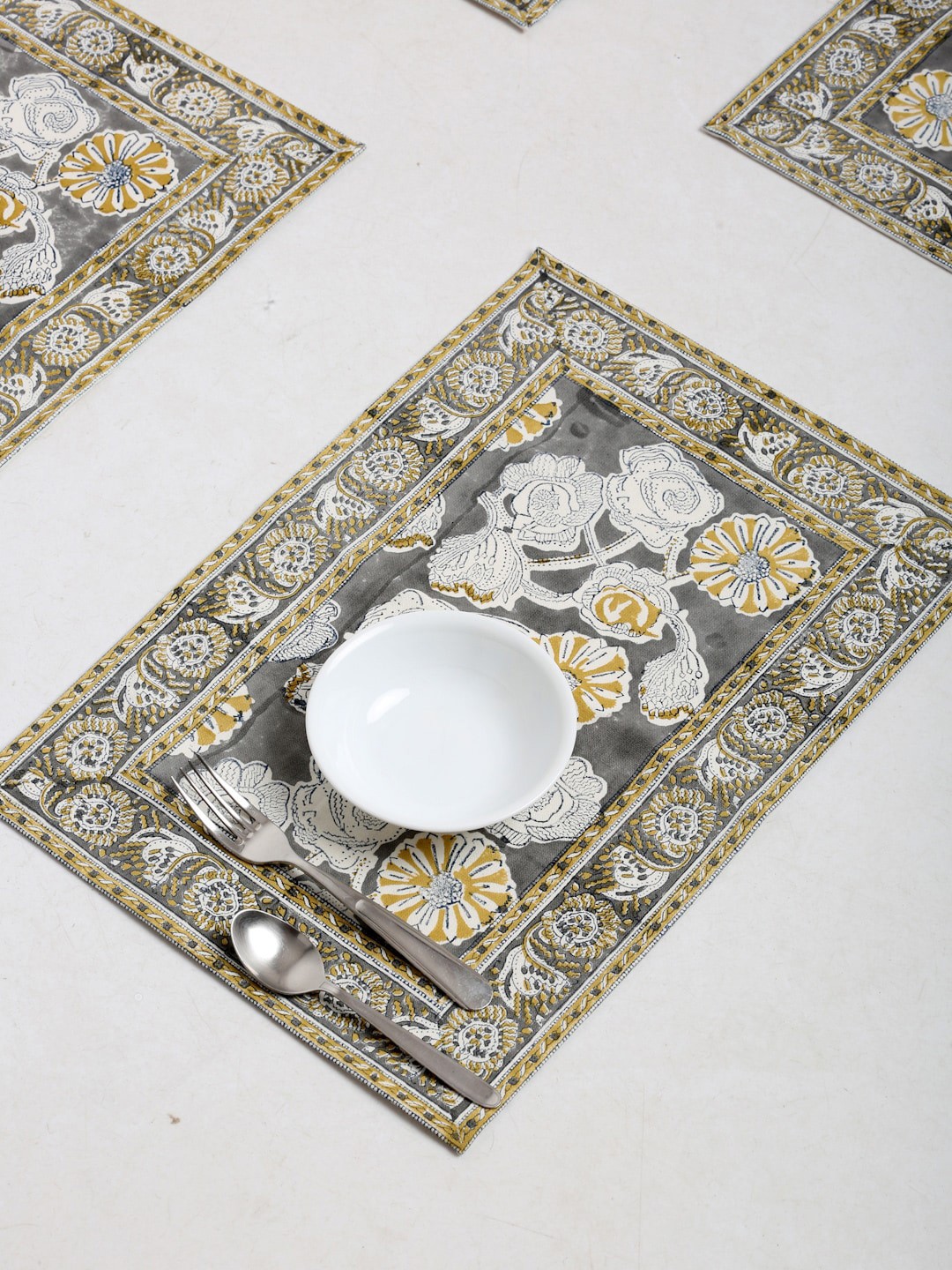 

Fabindia Set Of 4 Yellow & Grey Printed Table Mats