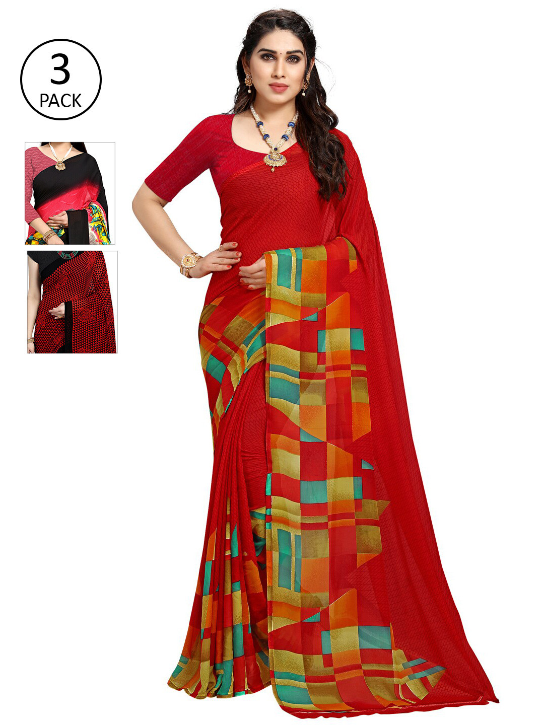 

KALINI Pack Of 3 Printed Saree, Multi