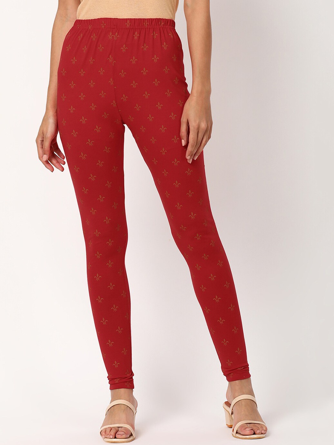 

V2 Value & Variety Women Red & Gold-Coloured Printed Cotton Leggings