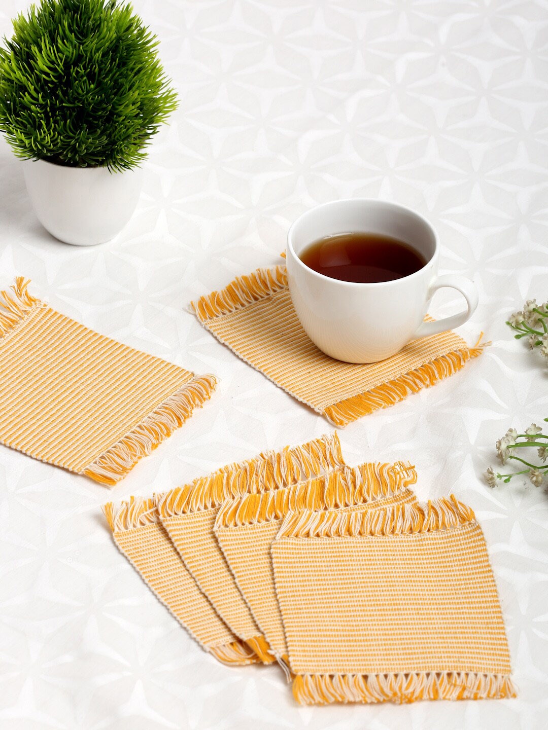 

Fabindia Set Of 6 Beige & Orange Woven Cotton Coasters