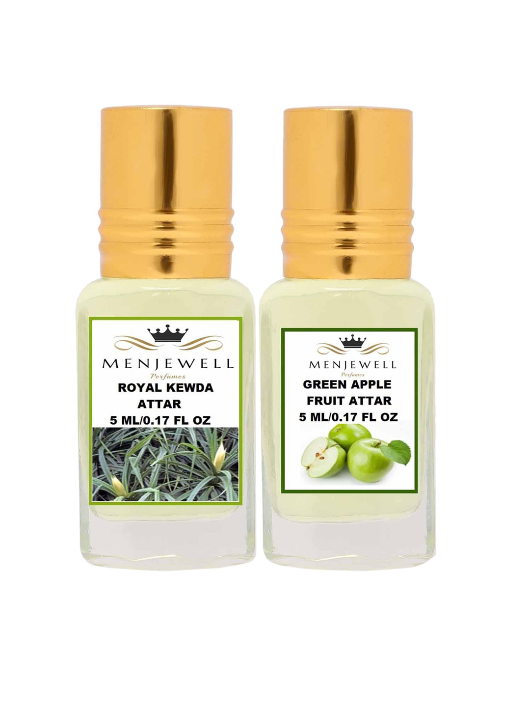 

Menjewell Set of 2 Royal Kewda Green Apple Fruit Attar, Transparent