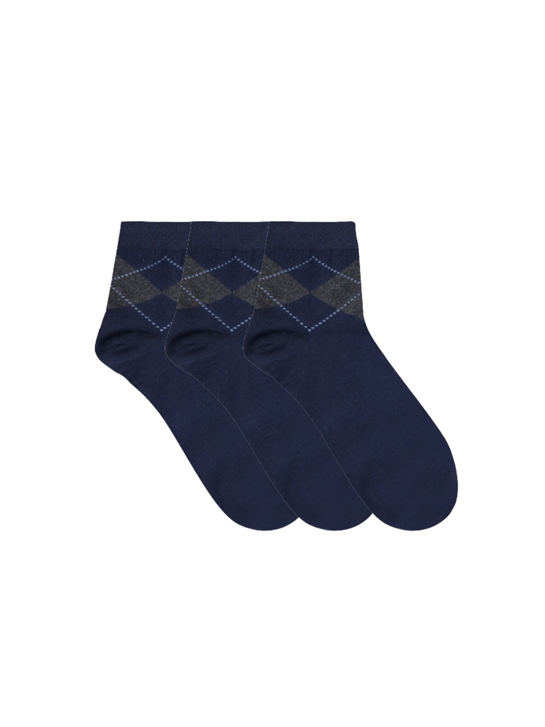 

N2S NEXT2SKIN Men Pack Of 3 Navy Blue Patterned Cotton Ankle-Length Socks