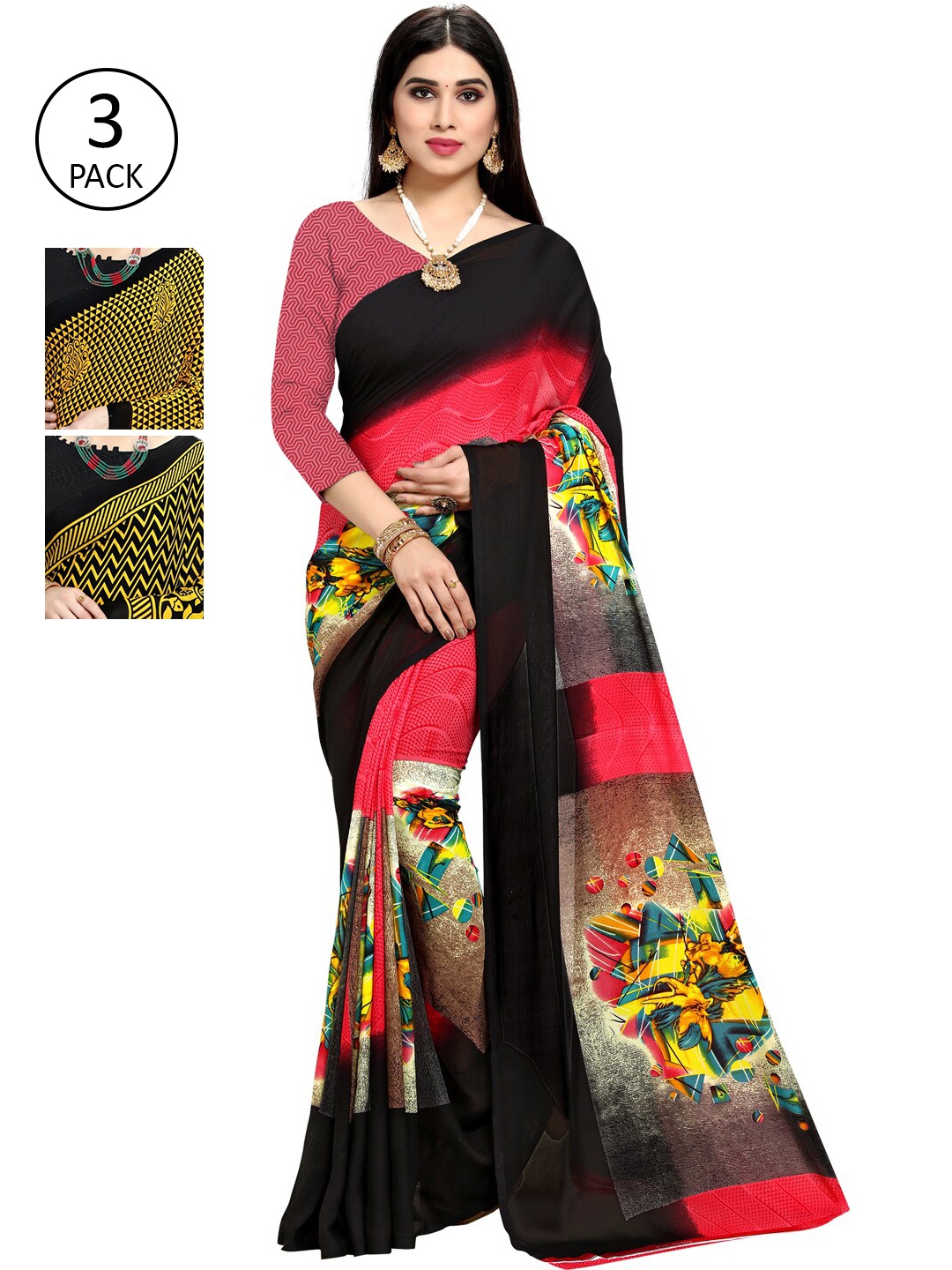 

ANAND SAREES Pack Of 3 Multicoloured Printed Sarees, Multi