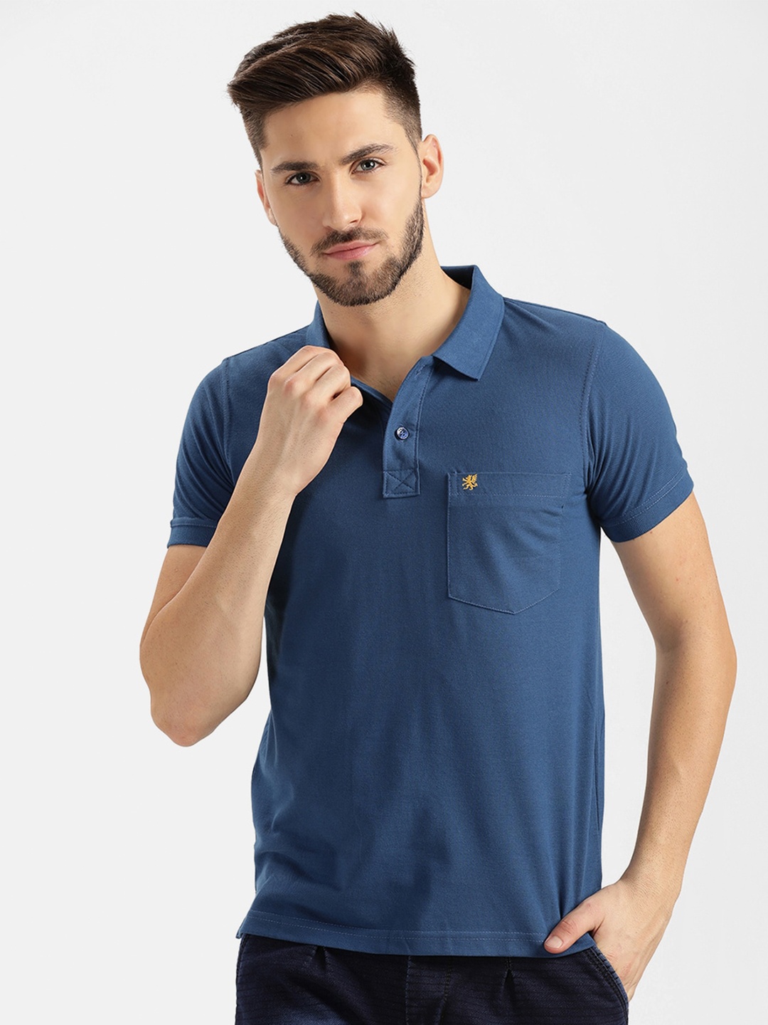 

V2 Value & Variety Men Blue Polo Collar Slim Fit Pocket T-shirt