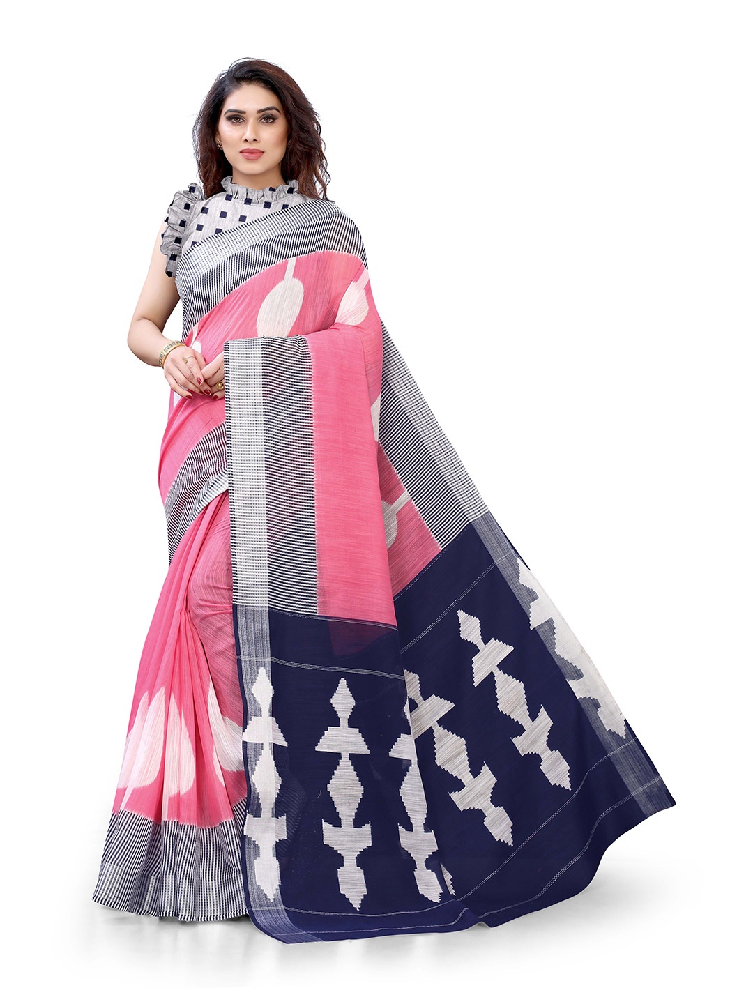 

KALINI Pink & Blue Zari Saree