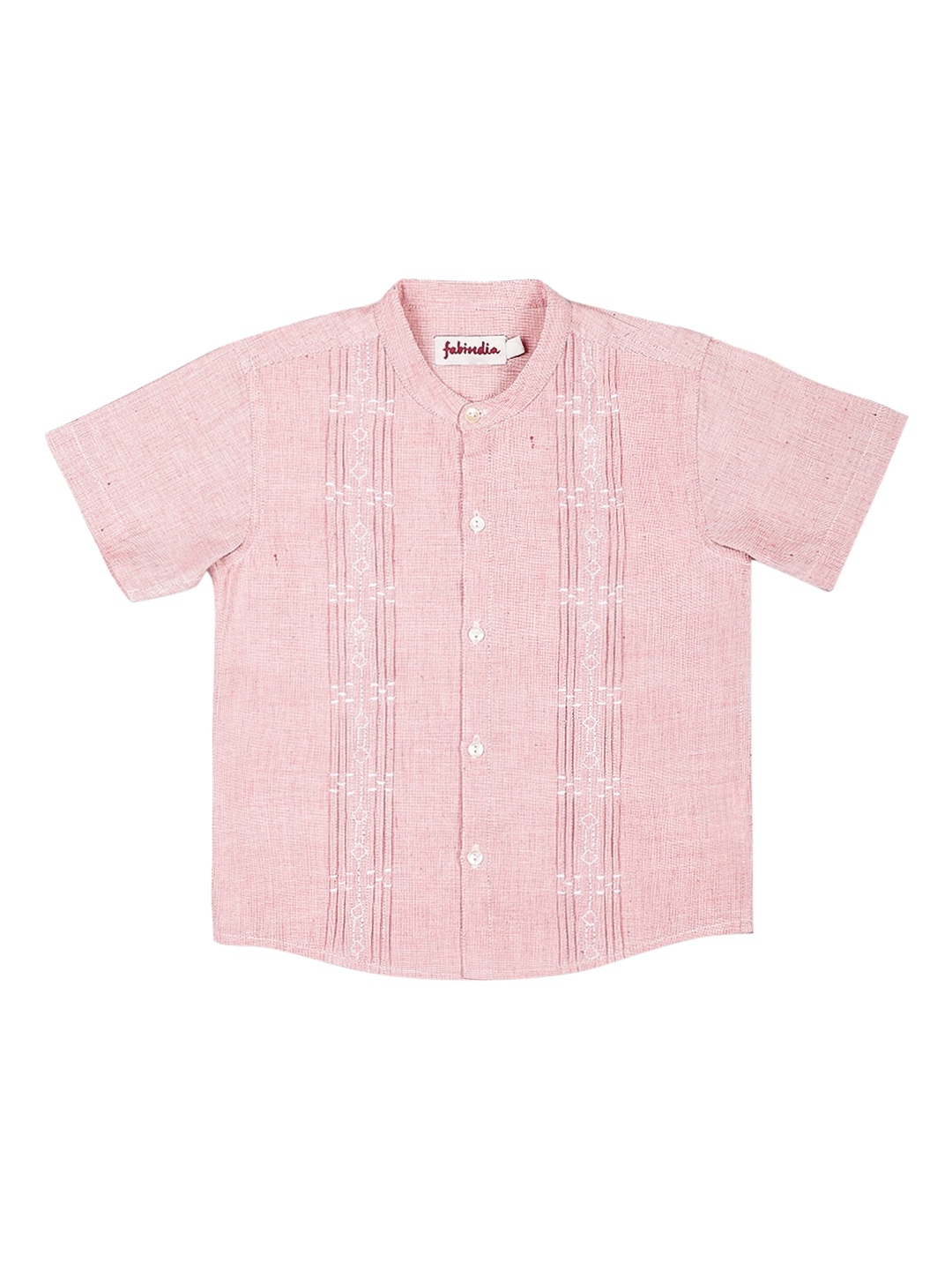 

Fabindia Boys Peach-Coloured Geometric Embroidered Pure Cotton Casual Shirt