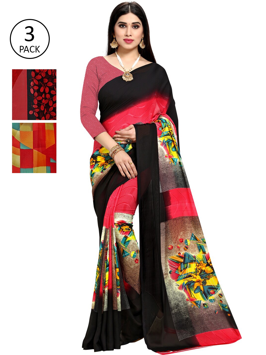 

KALINI Pack Of 3 Printed Saree, Multi