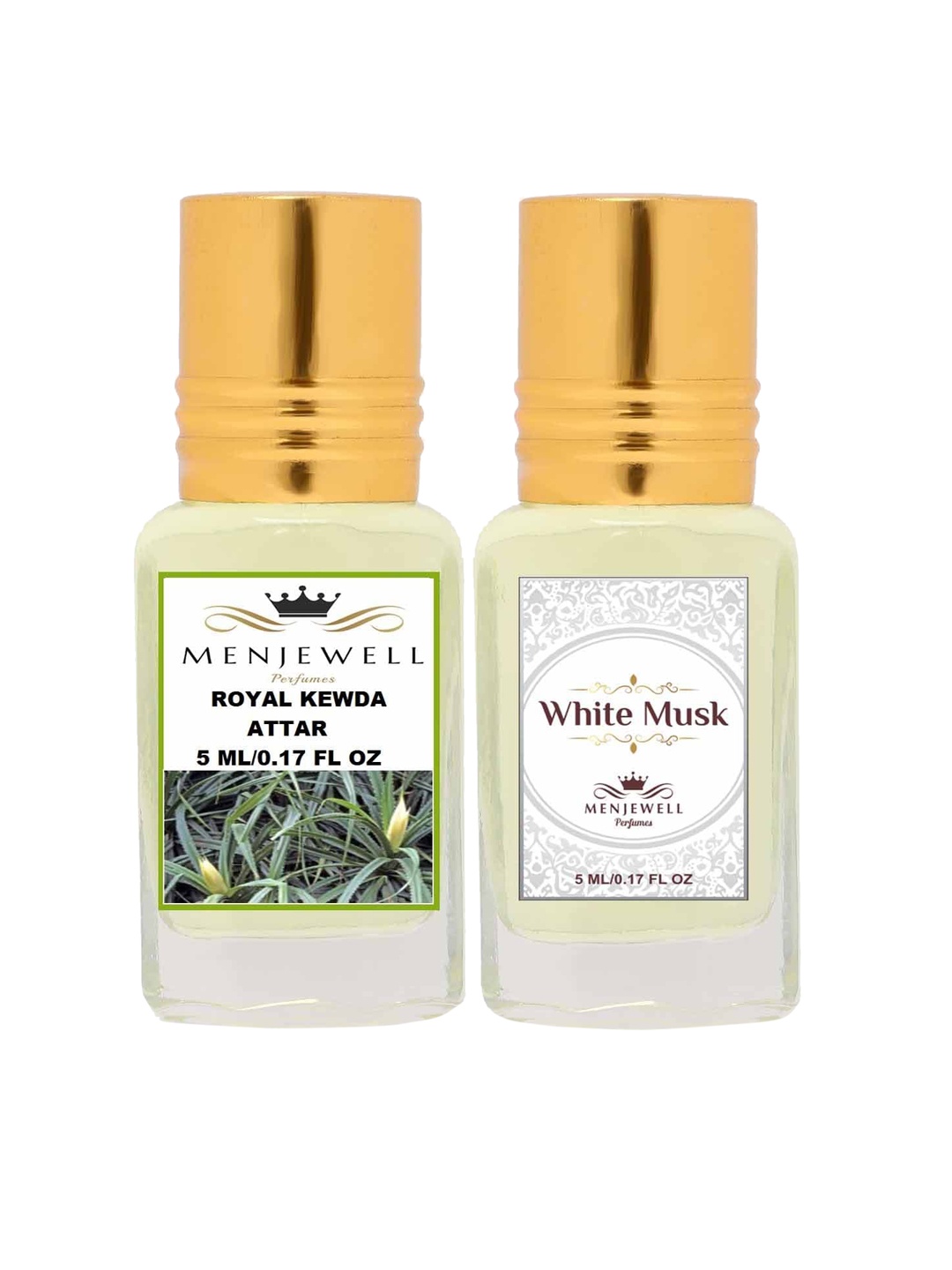 Menjewell Set of 2 Royal Kewda White Musk Attar, Transparent