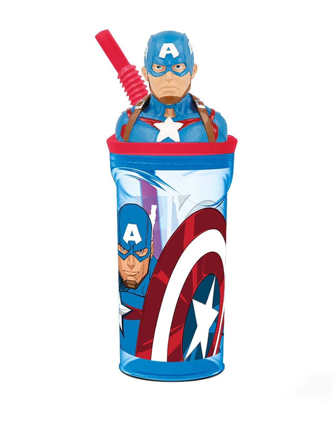 

Marvel Boys Blue & Red Printed 3D Figurine Captain America Sipper Bottle & Straw