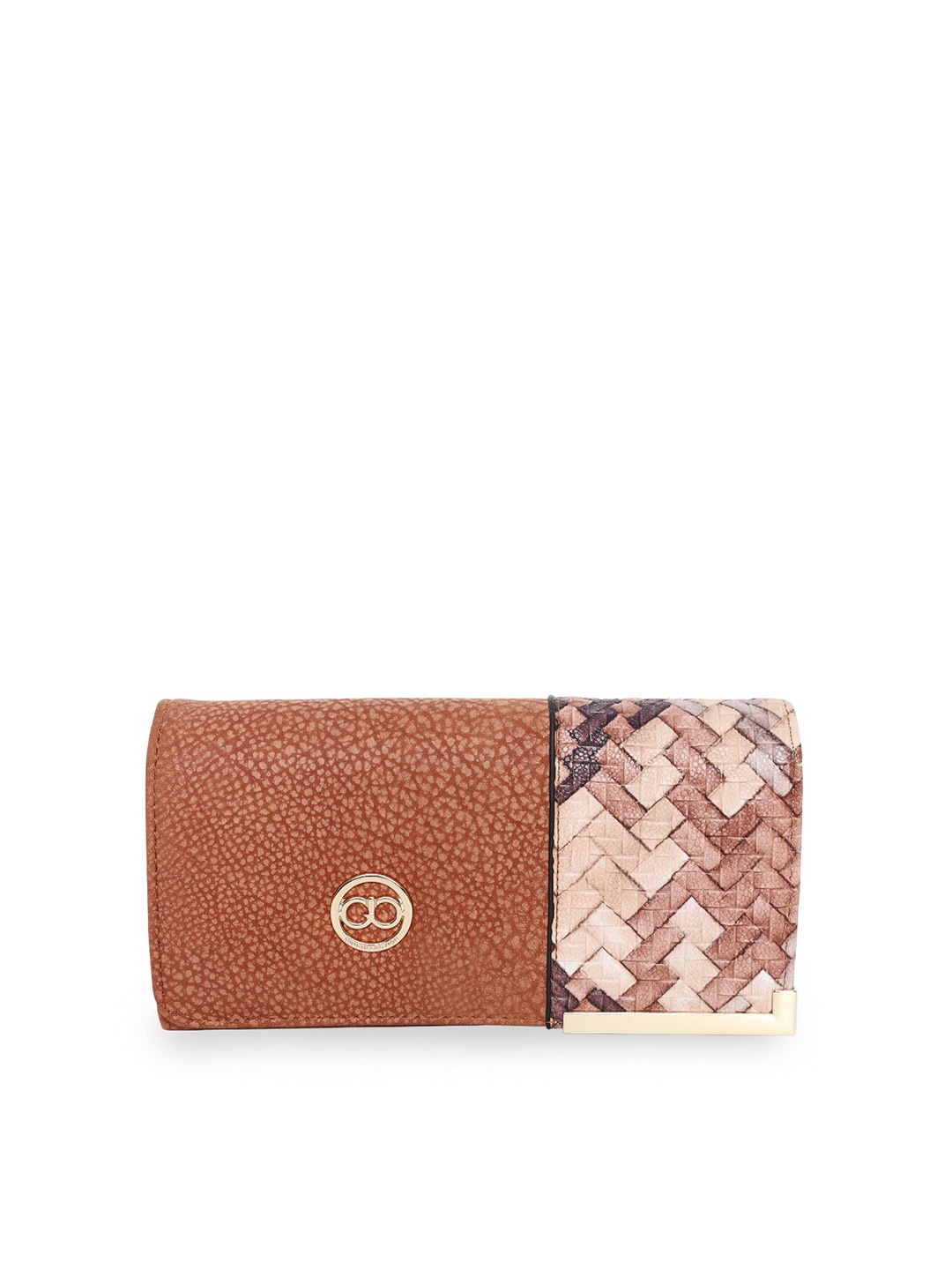 

GIO COLLECTION Women Tan & Cream-Coloured Textured PU Envelope