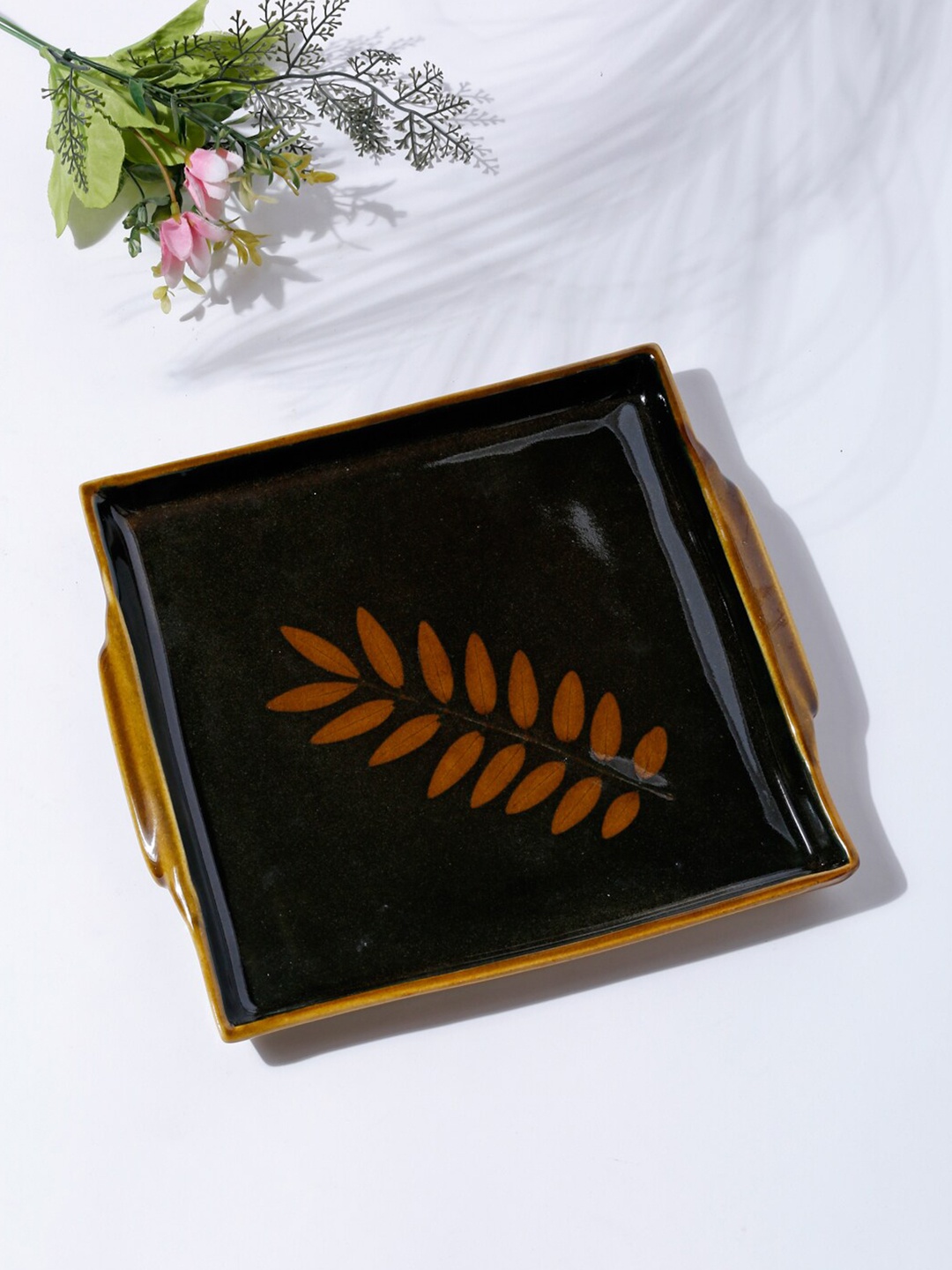 

Fabindia Mustard Yellow & Black Mahir Glazed Ceramic Platter