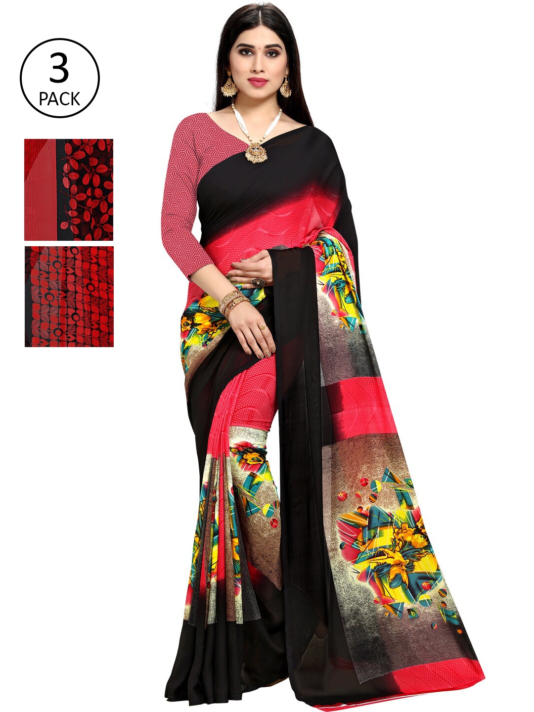 KALINI Pack Of 3 Printed Saree, Multi