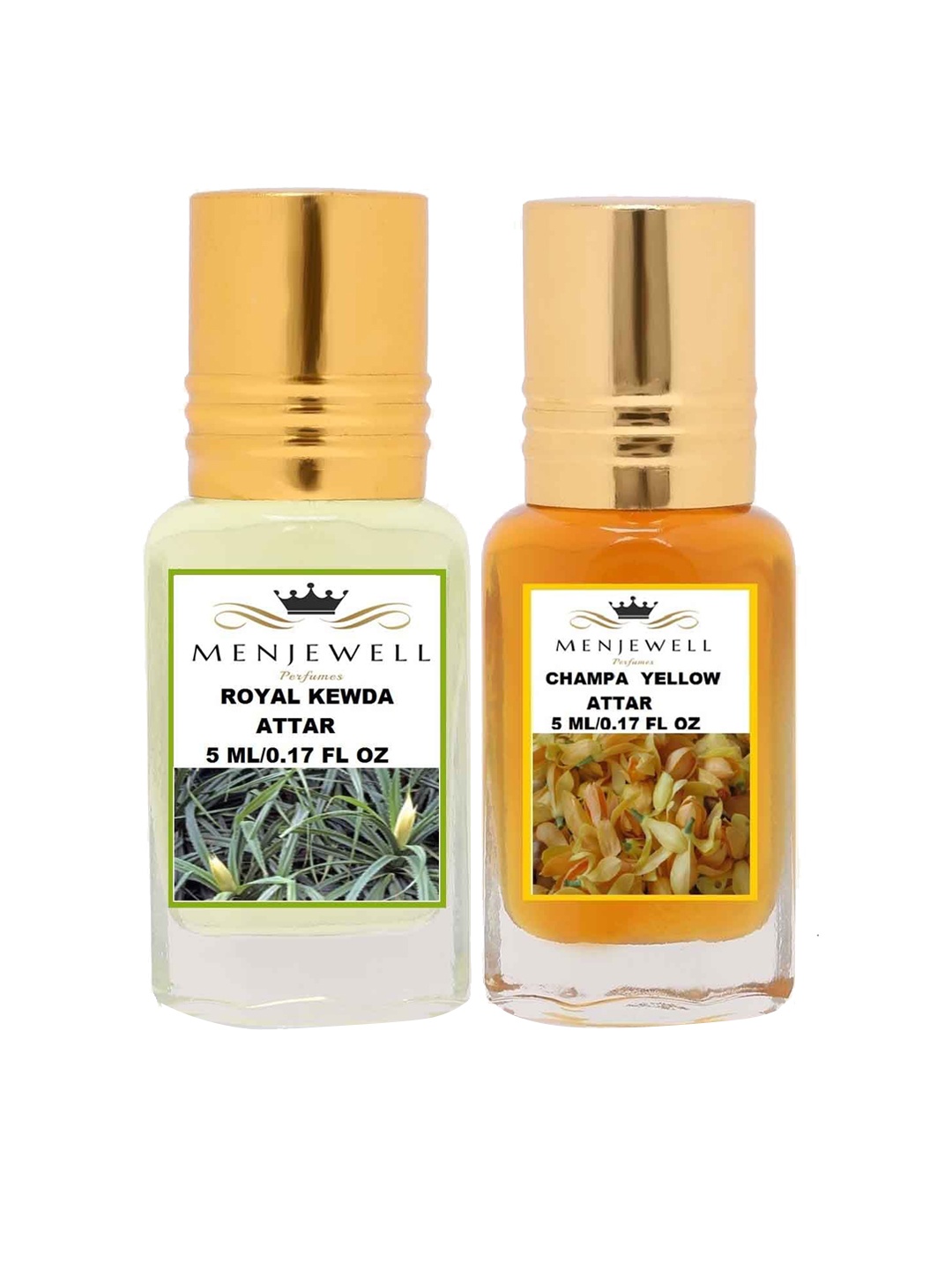 

Menjewell Set of 2 Royal Kewda Champa Yellow Attar, Transparent