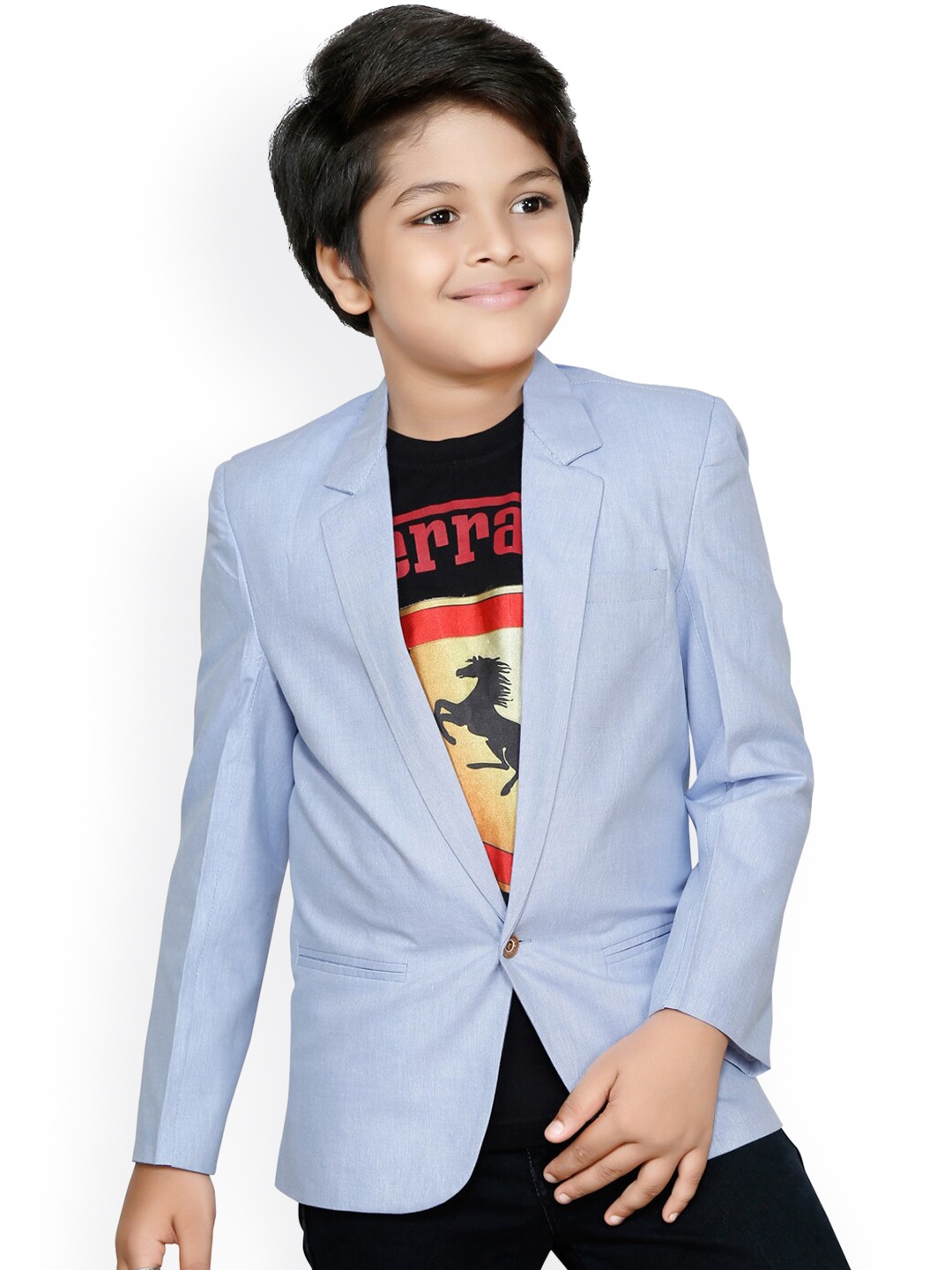 

RIKIDOOS Boys Blue Solid Comfort-Fit Single-Breasted Cotton Blazer