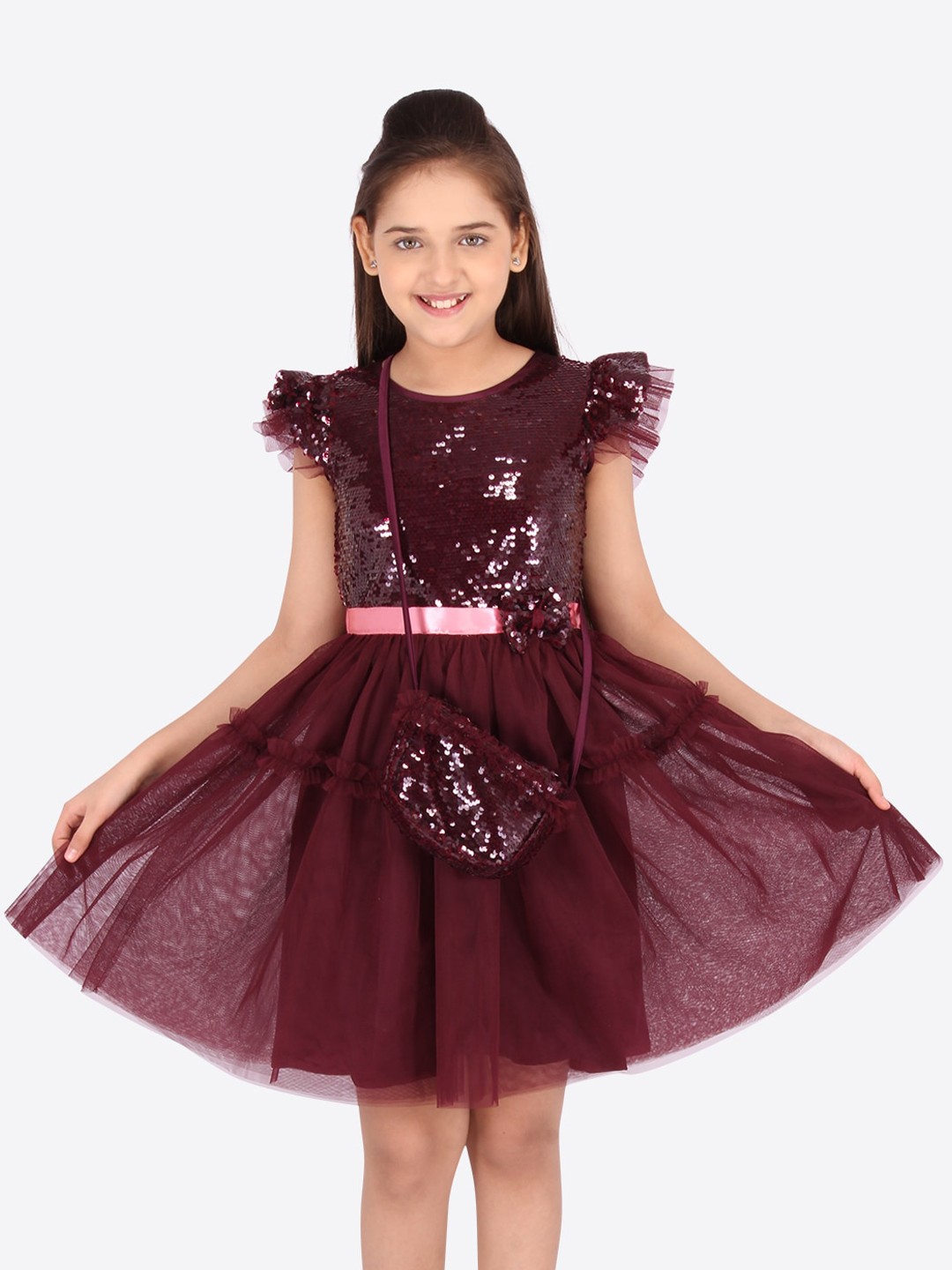 

CUTECUMBER Burgundy Net Dress